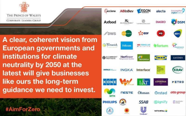 Business leaders urge EU heads of state to signal new economic direction towards net zero by 2050